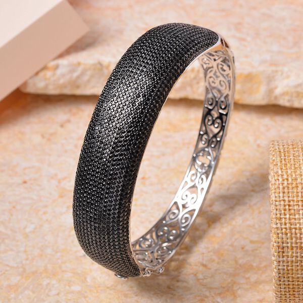 Schwarzer Spinell Armreif ca. 19 cm 925 Silber Zweifarbige Beschichtung ca. 9,06 ct. image number 2