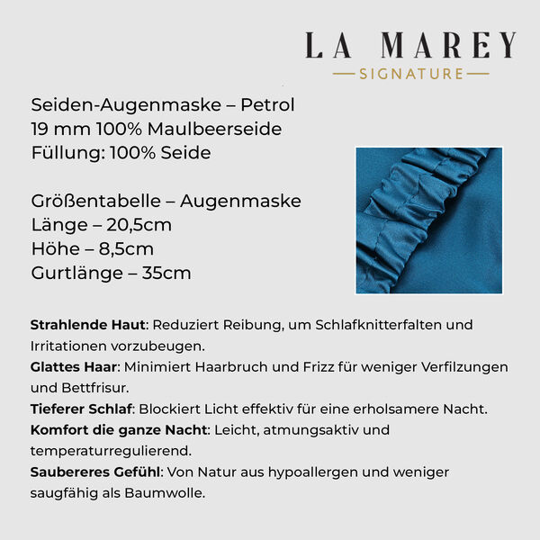 LA MAREY Augenmaske aus 19mm 100% Maulbeerseide mit 100% Seidenfüllung, Petrol image number 1