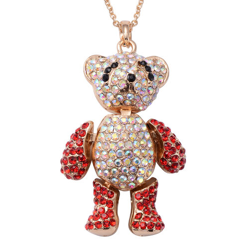 Mehrfarbiger Kristall Teddybär-Anhänger mit Kette, ca. 60+5 cm, Edelstahl vergoldet image number 0