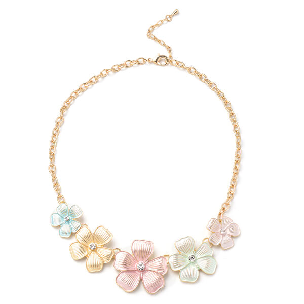 Mehrfarbige, emailliertd und wei&szlig;e Kristall-Halskette, ca. 50+5 cm, goldfarben