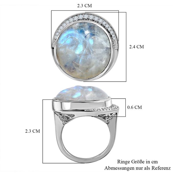 AA Premium Regenbogen Mondstein, wei&szlig;er Zirkon Ring, 925 Silber platiniert (Gr&ouml;&szlig;e 18.00) ca. 18.45 ct image number 7