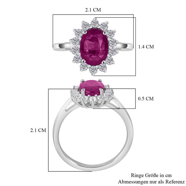 Afrikanischer Rubin (Fissure gefüllt), Weißer Zirkon Ring, 925 Silber rhodiniert (Größe 20.00) ca. 2.19 ct image number 4