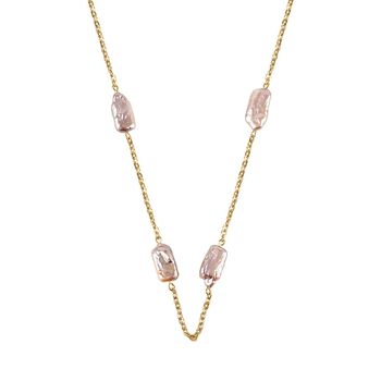 Lila Keshi Perle Halskette ca. Flexibles cm Reiner Edelstahl Standard gelb vergoldet