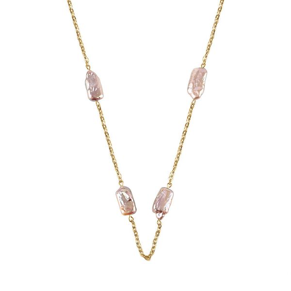 Keshi Perle, Wei&szlig;e S&uuml;&szlig;wasser Perle Halskette ca. 50 cm 925 Silber vergoldet