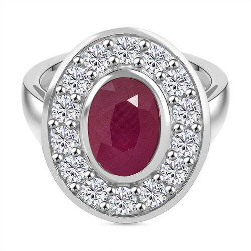 Burma-Rubin, Weißer Zirkon Ring 925 Silber rhodiniert (Größe 17.00) ca. 1.32 ct image number 0