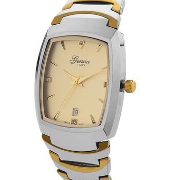 GENOA - Armbanduhr mit Datumsanzeige, Japanische-Uhrwerk mit Wei&szlig;er Kristall, Wolframstahlgeh&auml;use, Reiner Edeslstahl, bicolor