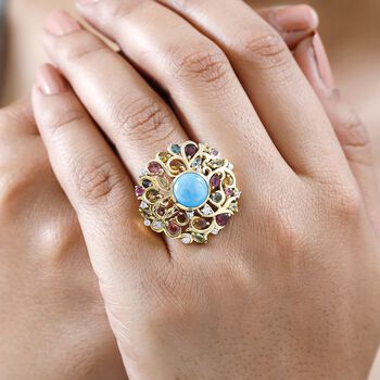 AA Sleeping Beauty T&uuml;rkis, Mehrfarbig-Turmalin Ring 925 Silber Gelbgold Vermeil (Gr&ouml;&szlig;e 18.00) ca. 4,84 ct