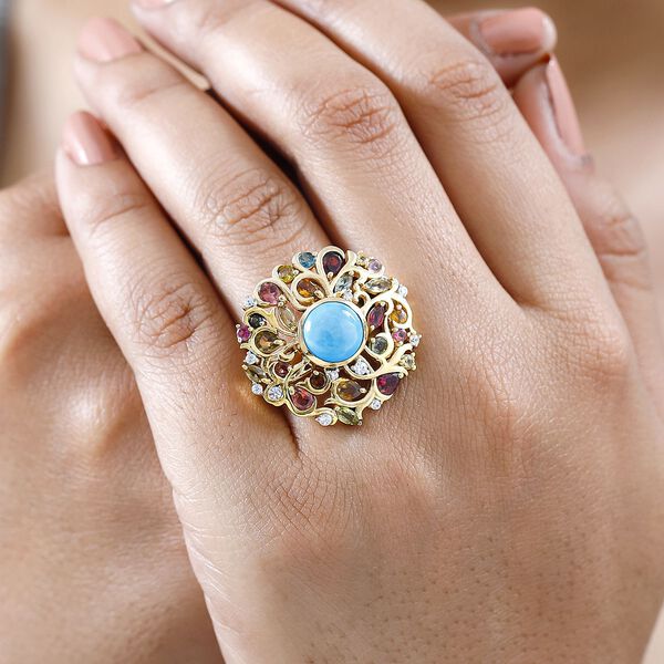 AA Sleeping Beauty T&uuml;rkis, Mehrfarbig-Turmalin Ring 925 Silber Gelbgold Vermeil (Gr&ouml;&szlig;e 18.00) ca. 4,84 ct image number 3