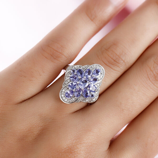 Wunderschöner Tansanit und weißer Zirkon-Ring, 925 Silber platiniert  ca. 2,30 ct image number 3