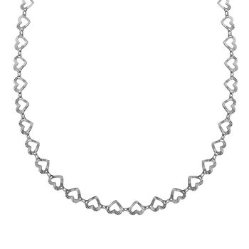 Kette mit diamantgeschliffenen Herzmotiven, 925 Silber rhodiniert