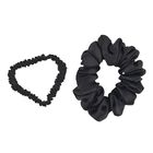 LA MAREY Signature - Seiden-Scrunchies aus 100% Maulbeerseide, 1 cm und 3,5 cm, Schwarz