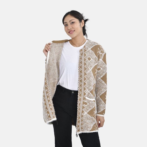 Unisize Cardigan, kamel weiß gestreift image number 5