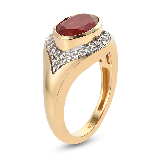 Mexikanischer Kirschfeuer-Opal und Zirkon Ring 925 Silber Gelbgold Vermeil  ca. 1,72 ct image number 5