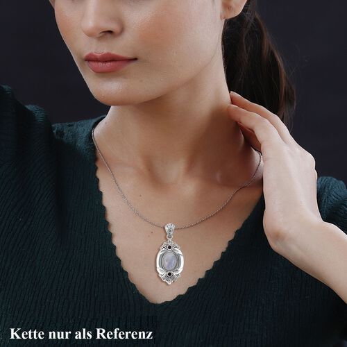 Royal Bali Kollektion - Regenbogen-Mondstein, roter Granat Anhänger, 925 Silber ca. 7.12 ct image number 1