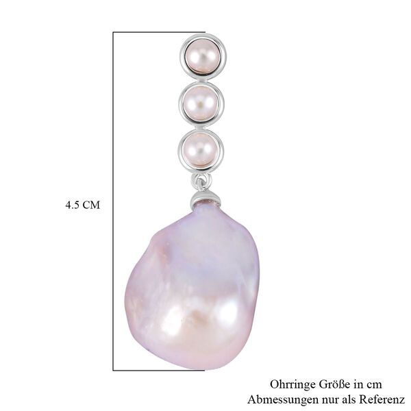 Weiße Barockperle, Weiße Süßwasser Perle Ohrringe, 925 Silber rhodiniert image number 5