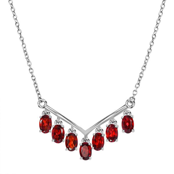 Rotes Granat Collier, ca. 50 cm, 925 Silber mit Edelstahl kette ca. 4.21 ct