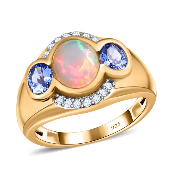 Nat&uuml;rlicher, &auml;thiopischer Opal und Tansanit-Ring, 925 Silber Gelbgold Vermeil  ca. 1,73 ct image number 4