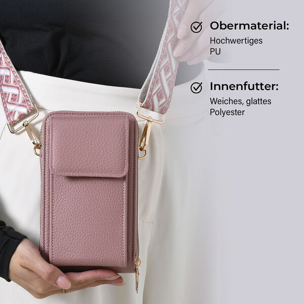 Crossbody-Handytasche mit RFID-Schutz und gemustertem Trageriemen, 19x6x11 cm, Rosa image number 4