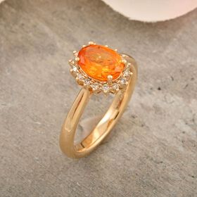 LUXORO zertifiziert und geprüft AAA Fanta Granat und Diamant Halo Ring in 417 Gold - 1,70 ct.