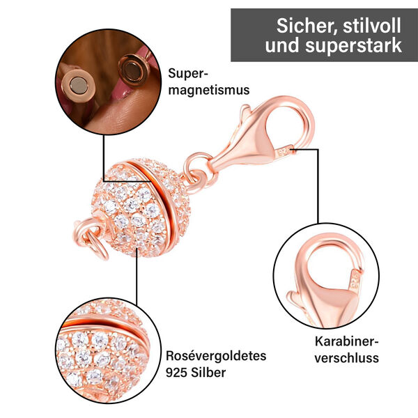 TOUCH und LOCK 3er-Set- Zirkonia Magnetverschluss in rosévergoldetem Silber image number 2