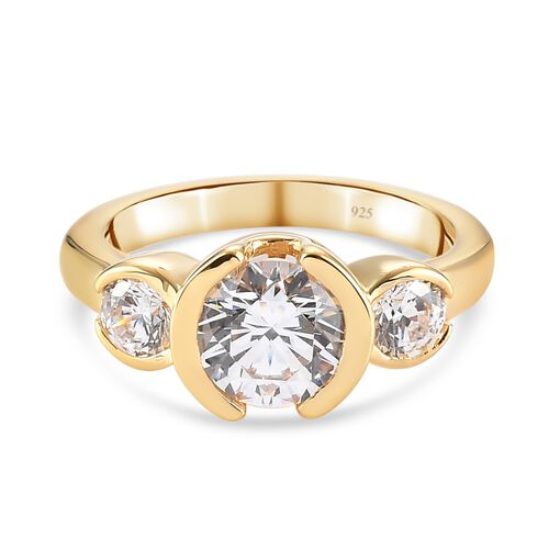LUSTRO STELLA Hergestellt mit ZIRKONIA 3 Stein Ring 925 Silber 585 Vergoldet (Größe 19.00) ca. 3,21 ct image number 0