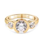 LUSTRO STELLA Hergestellt mit SWAROVSKI ZIRKONIA 3 Stein Ring 925 Silber 585 Vergoldet (Größe 19.00) ca. 3,21 ct