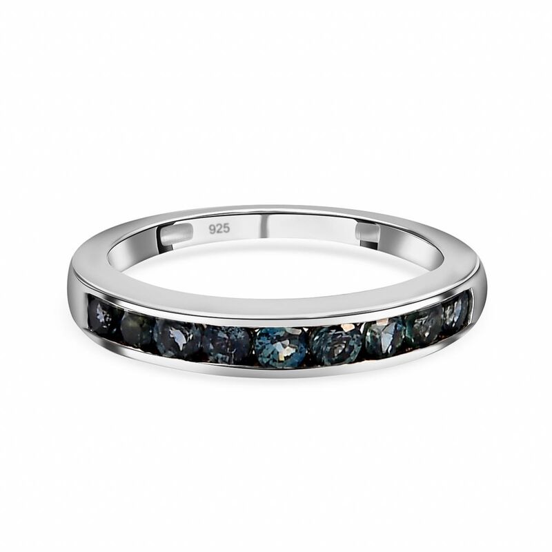 AA Montana Pfau Saphir-Half-Eternity-Ring, 925 Silber platiniert, 0,89 ct. image number 0