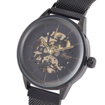 GENOA Automatik Mechanische Uhr mit Schwarzem Sonnenschein-Hohlzifferblatt und Modernem Minimalistischem Runddesign