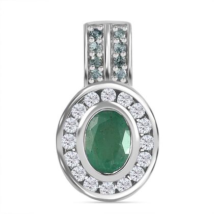 Smaragd, Gr&uuml;ner Saphir Anh&auml;nger 925 Silber rhodiniert ca. 2,06 ct.