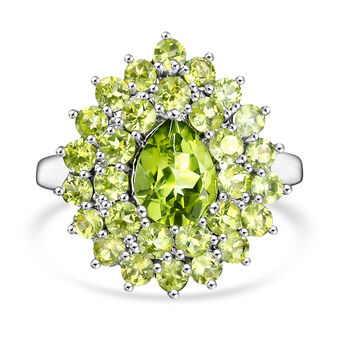 Nat&uuml;rlicher Peridot Ring 925 Silber platiniert (Gr&ouml;&szlig;e 16.00) ca. 4,61 ct