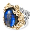 Labradorit Ring 925 Silber Rhodiniert und 750 Gelbgold Vermeil (Gr&ouml;&szlig;e 20.00) ca. 12,90 ct