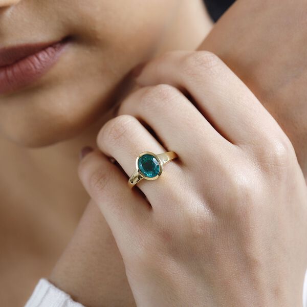 Smaragd-Triplette-Quarz Ring, 925 Silber Gelbgold Vermeil, (Gr&ouml;&szlig;e 19.00), ca. 2.13 ct image number 3