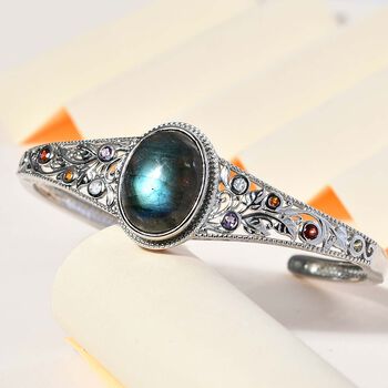 Labradorit, mehrfarbiger Edelstein in Fr&uuml;hlingsfarben Armreif ca. 19 cm Messing  ca. 18.27 ct