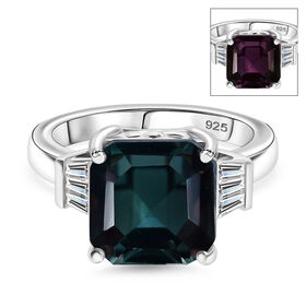 Farbwechsel-Alexandrit-Quarz-Triplette, Weißer Topas Ring 925 Silber rhodiniert (Größe 18.00) ca. 5.05 ct