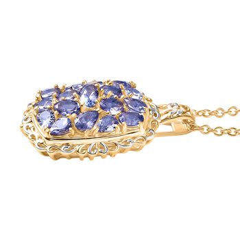 Tansanit Schmuckset ca. 50 cm Nickelfreies Messing platiniert und vergoldet und 316L Edelstahl platiniert ca. 3.32 ct