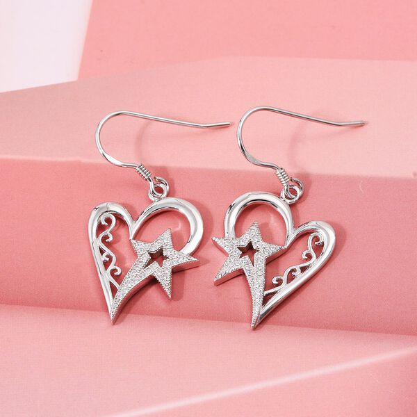 Lustro Stella wei&szlig;e Zirkonia Herz und Stern Ohrringe image number 1