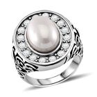 Weißer Zirkonia, Weiße Muschelkernperle Ring Reiner Edelstahl (Größe 16.00)