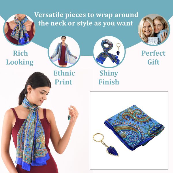 Natur-Seidenschal, Edelstein Schl&uuml;sselanh&auml;nger im Geschenkbox, 48x160 cm, Blau image number 5