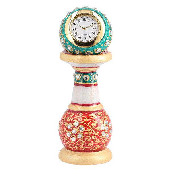 Handgefertigte Makrana-Tischuhr aus Marmor mit Rajasthani-Handemaille, blau