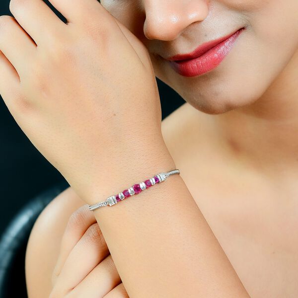 Afrikanischer Rubin (Fissure gef&uuml;llt) Armband, ca. 20 cm, 925 Silber platiniert ca. 2,02 ct image number 3