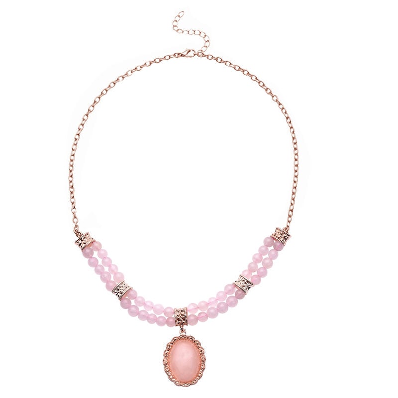 Rosenquarz Perlen-Halskette in Silberton, 45 cm, 140,50 ct. image number 0