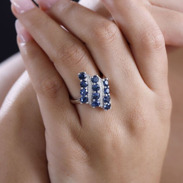 J Francis gefertigt mit SWAROVSKI- Montana und weißer Swarovski Kristall Ring image number 3