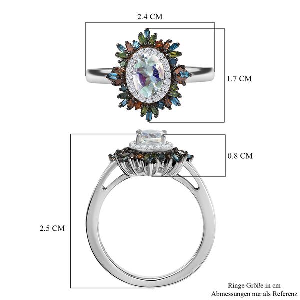 D'Joy AAA Premium Malagasy Mondstein und mehrfarbiger Diamant Ring und Anh&auml;nger mit 50cm Kette image number 13