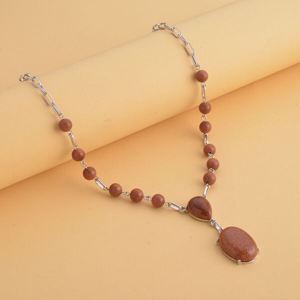 Goldenes Sandstein Collier, ca. 45 cm, silberfarben, ca. 70,00 ct image number 2