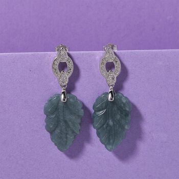 EXTREM SELTEN - D'Joy Nat&uuml;rlicher Olmek Jadeit, Wei&szlig;er Zirkonia Ohrringe 925 Silber rhodiniert