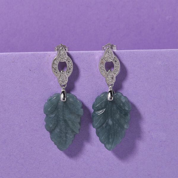 EXTREM SELTEN - D'Joy Nat&uuml;rlicher Olmek Jadeit, Wei&szlig;er Zirkonia Ohrringe 925 Silber rhodiniert image number 2