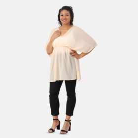 V-Ausschnitt Chiffon Top, Beige