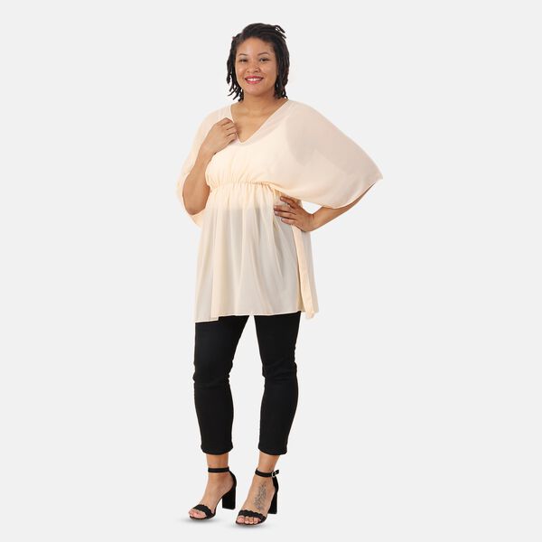 V-Ausschnitt Chiffon Top, Beige image number 3