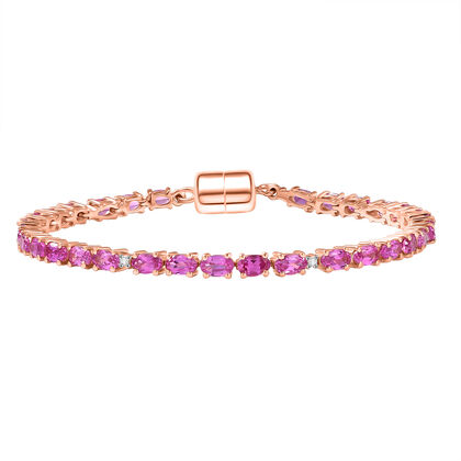 LUXURIANT - AAA Lab Created Rosa Saphir, Lab Grown Diamant Armband ca. 19 cm 925 Silber 750 Ros&eacute;gold Vermeil ca. 9.27 ct