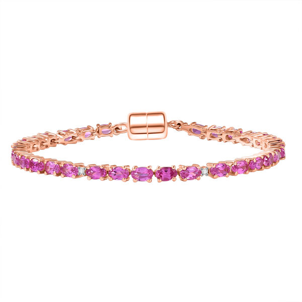 LUXURIANT - AAA Lab Created Rosa Saphir, Lab Grown Diamant Armband ca. 19 cm 925 Silber 750 Ros&eacute;gold Vermeil ca. 9.27 ct